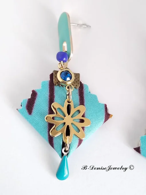 Original boucles Puce en resine !! DIAMOND FLOWER DROP !! En Acier Resine tissu wax T:3.5cm x 6.5cm 