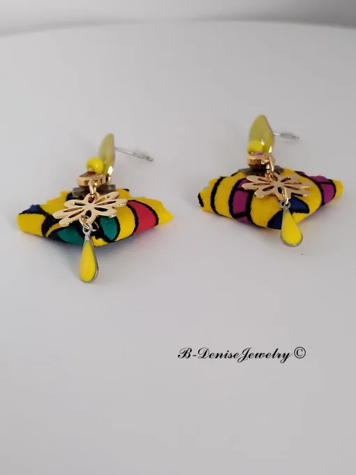 Original boucles Puce en resine !! DIAMOND FLOWER DROP !! En Acier Resine tissu wax T:3.5cm x 6.5cm 