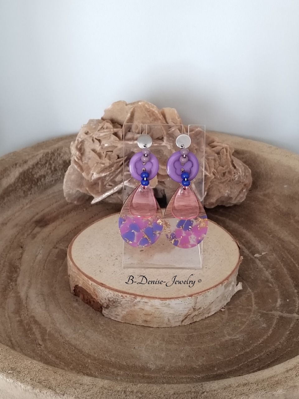 Original boucles d'oreilles Puce Acier !! TEARDROP !! violet rose T:6cm x 2.5cm b-denise-jewelry