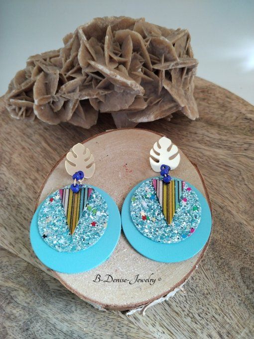 Original boucles Puce Feuille de Monstera plaque Or 18KT !!MONSTERA!! En Cuir du chevre et Acier 