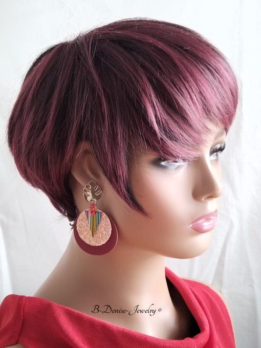 Original boucles Puce Feuille de Monstera plaque Or 18KT !!MONSTERA!! En Cuir du chevre et Acier 