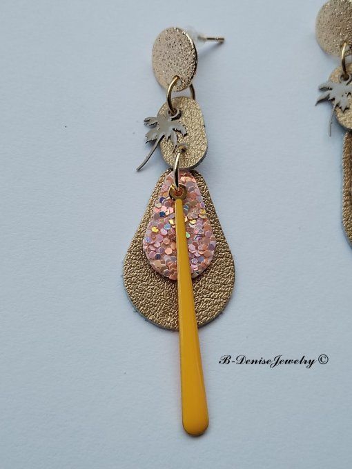 Original boucles d'oreilles Puce style martelé Cuivre Plaque Or 18KT !! TEARDROP !! En Cuir T6cm x 2