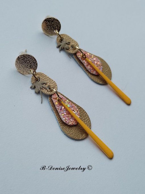 Original boucles d'oreilles Puce style martelé Cuivre Plaque Or 18KT !! TEARDROP !! En Cuir T6cm x 2
