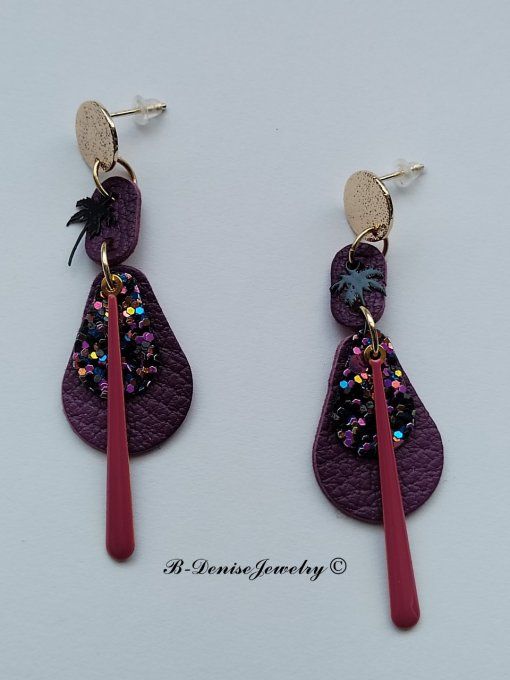 Original boucles d'oreilles Puce style martelé Cuivre Plaque Or 18KT !! TEARDROP !! En Cuir T6cm x 2
