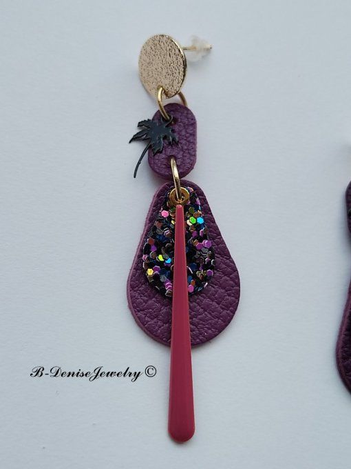 Original boucles d'oreilles Puce style martelé Cuivre Plaque Or 18KT !! TEARDROP !! En Cuir T6cm x 2