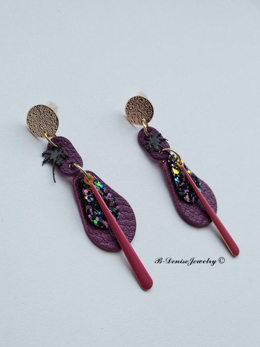 Original boucles d'oreilles Puce style martelé Cuivre Plaque Or 18KT !! TEARDROP !! En Cuir T6cm x 2