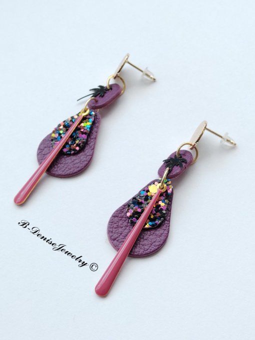 Original boucles d'oreilles Puce style martelé Cuivre Plaque Or 18KT !! TEARDROP !! En Cuir T6cm x 2