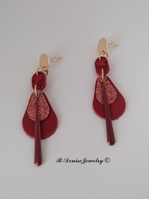 Original boucles d'oreilles Puce style martelé Cuivre Plaque Or 18KT !! TEARDROP !! En Cuir T6cm x 2