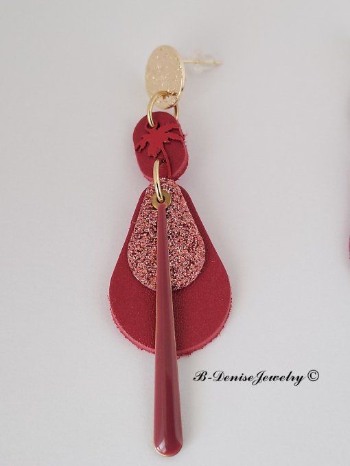 Original boucles d'oreilles Puce style martelé Cuivre Plaque Or 18KT !! TEARDROP !! En Cuir T6cm x 2