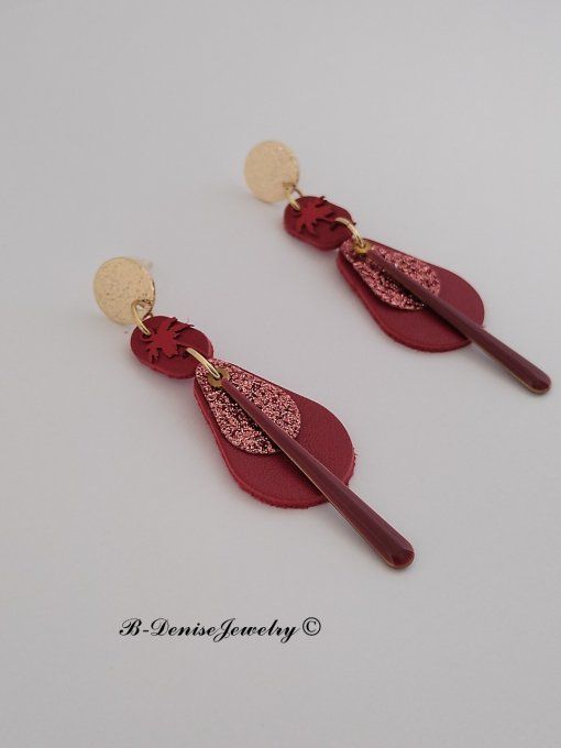 Original boucles d'oreilles Puce style martelé Cuivre Plaque Or 18KT !! TEARDROP !! En Cuir T6cm x 2
