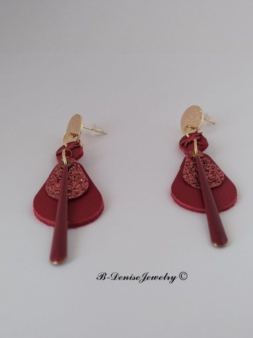 Original boucles d'oreilles Puce style martelé Cuivre Plaque Or 18KT !! TEARDROP !! En Cuir T6cm x 2