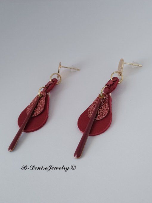 Original boucles d'oreilles Puce style martelé Cuivre Plaque Or 18KT !! TEARDROP !! En Cuir T6cm x 2