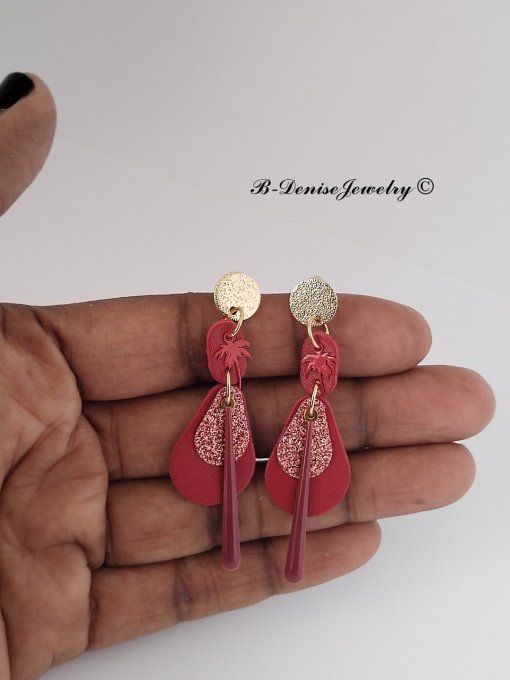 Original boucles d'oreilles Puce style martelé Cuivre Plaque Or 18KT !! TEARDROP !! En Cuir T6cm x 2