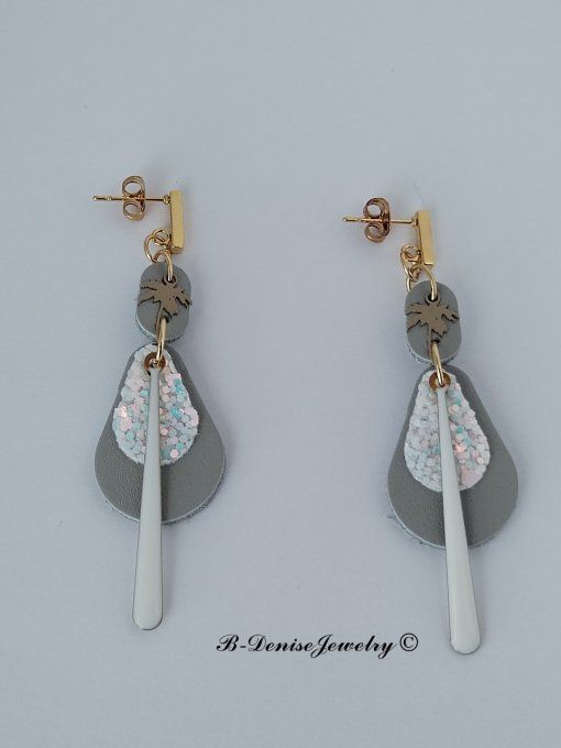 Original boucles d'oreilles Puce en Acier Inoxydable rectangle !! TEARDROP !! En Cuir T6cm x 2cm B-D