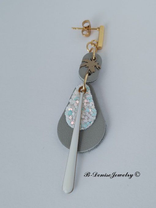 Original boucles d'oreilles Puce en Acier Inoxydable rectangle !! TEARDROP !! En Cuir T6cm x 2cm B-D