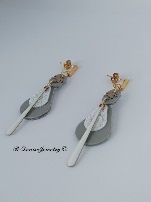 Original boucles d'oreilles Puce en Acier Inoxydable rectangle !! TEARDROP !! En Cuir T6cm x 2cm B-D