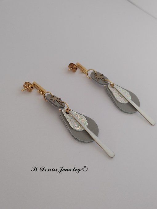 Original boucles d'oreilles Puce en Acier Inoxydable rectangle !! TEARDROP !! En Cuir T6cm x 2cm B-D
