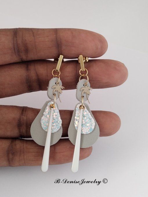 Original boucles d'oreilles Puce en Acier Inoxydable rectangle !! TEARDROP !! En Cuir T6cm x 2cm B-D
