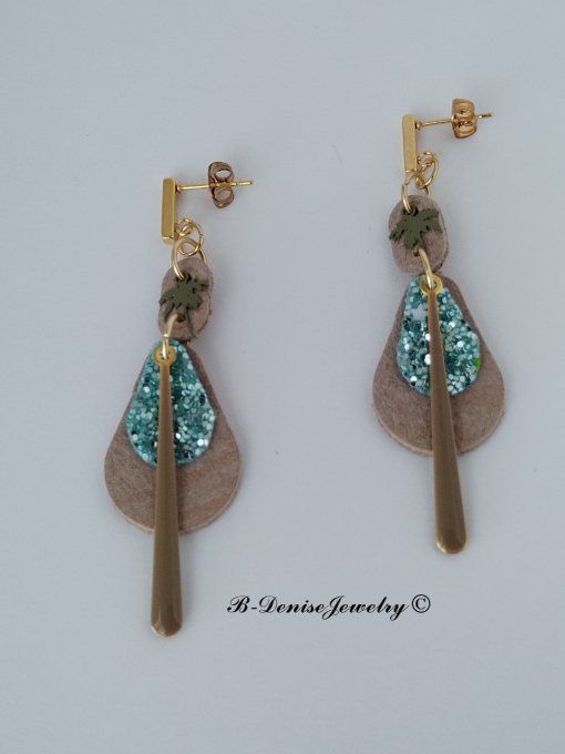 Original boucles d'oreilles Puce en Acier Inoxydable rectangle !! TEARDROP !! En Cuir T6cm x 2cm B-D