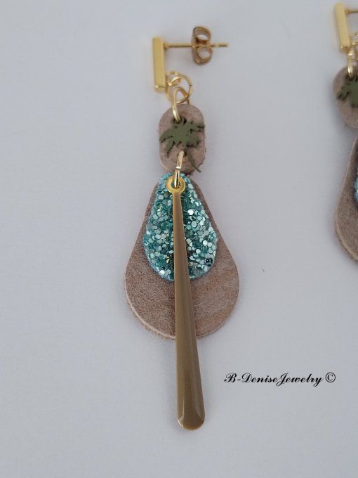 Original boucles d'oreilles Puce en Acier Inoxydable rectangle !! TEARDROP !! En Cuir T6cm x 2cm B-D