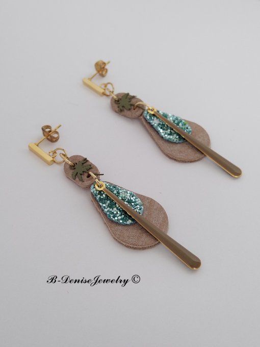 Original boucles d'oreilles Puce en Acier Inoxydable rectangle !! TEARDROP !! En Cuir T6cm x 2cm B-D