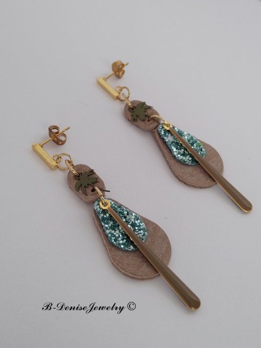 Original boucles d'oreilles Puce en Acier Inoxydable rectangle !! TEARDROP !! En Cuir T6cm x 2cm B-D