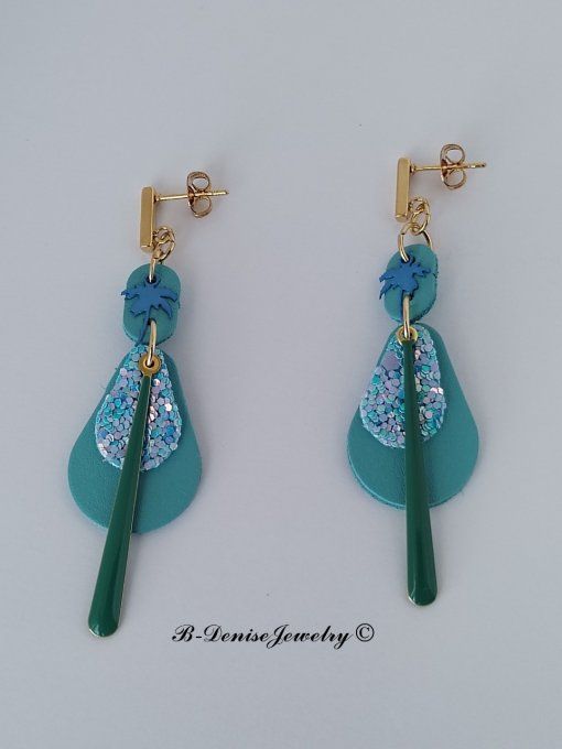 Original boucles d'oreilles Puce en Acier Inoxydable rectangle !! TEARDROP !! En Cuir T6cm x 2cm B-D