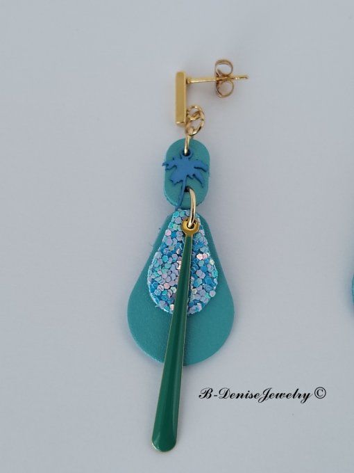 Original boucles d'oreilles Puce en Acier Inoxydable rectangle !! TEARDROP !! En Cuir T6cm x 2cm B-D