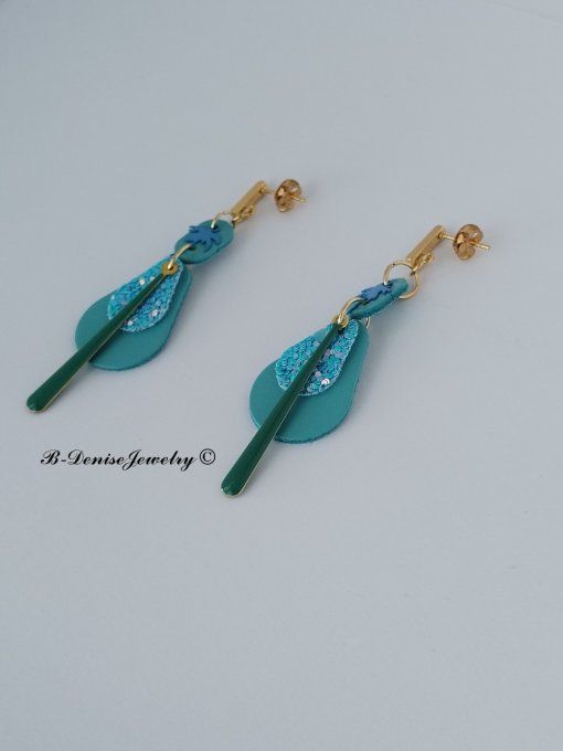 Original boucles d'oreilles Puce en Acier Inoxydable rectangle !! TEARDROP !! En Cuir T6cm x 2cm B-D
