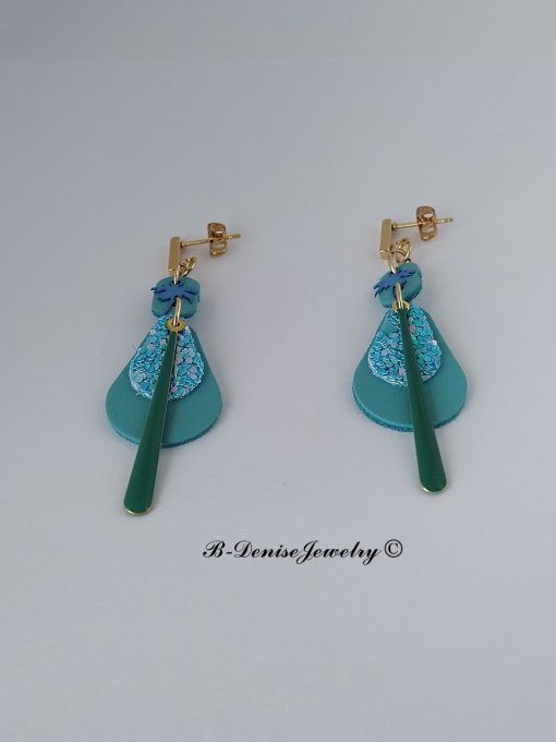 Original boucles d'oreilles Puce en Acier Inoxydable rectangle !! TEARDROP !! En Cuir T6cm x 2cm B-D