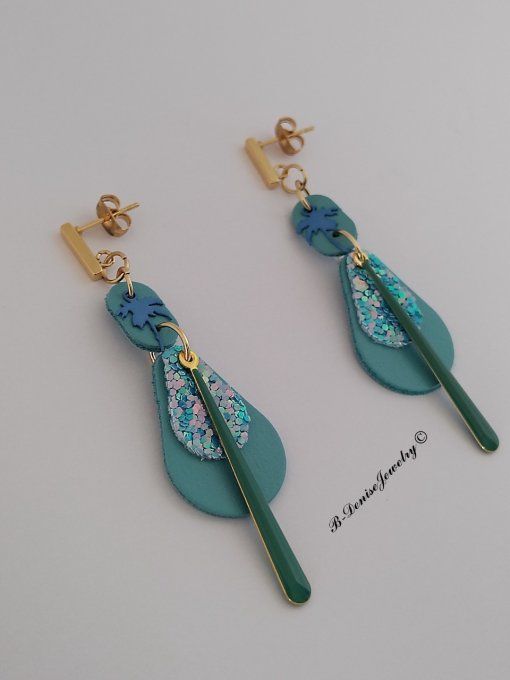 Original boucles d'oreilles Puce en Acier Inoxydable rectangle !! TEARDROP !! En Cuir T6cm x 2cm B-D