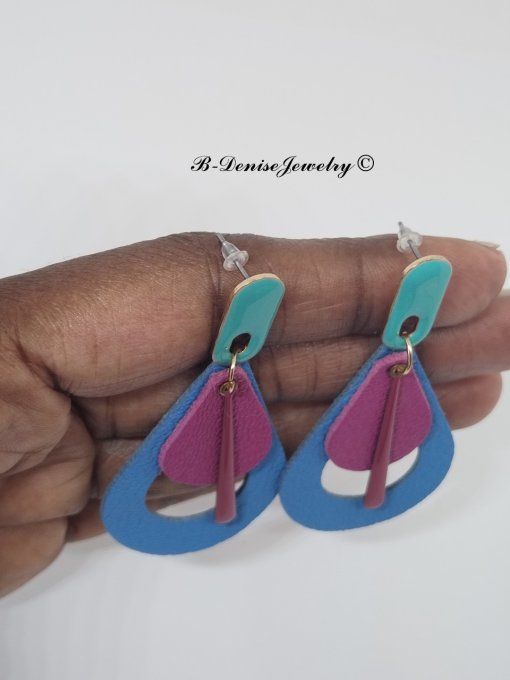 Original boucles Puce oval en résine !! TEARDROPS !! en cuir Rose Bleu jaune T:6.5cm x 3.5cm  