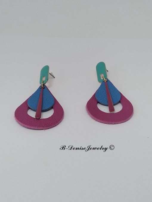 Original boucles Puce oval en résine !! TEARDROPS !! en cuir Rose Bleu jaune T:6.5cm x 3.5cm  