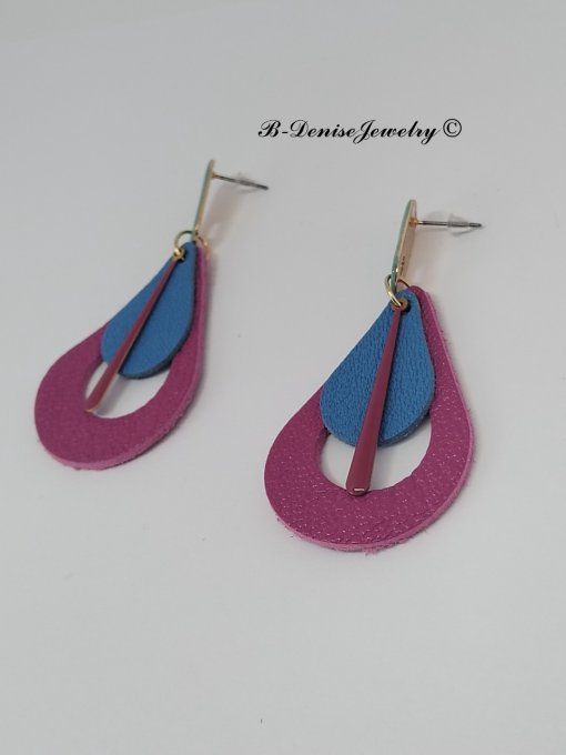 Original boucles Puce oval en résine !! TEARDROPS !! en cuir Rose Bleu jaune T:6.5cm x 3.5cm  
