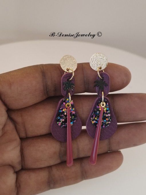 Original boucles d'oreilles Puce style martelé Cuivre Plaque Or 18KT !! TEARDROP !! En Cuir T6cm x 2