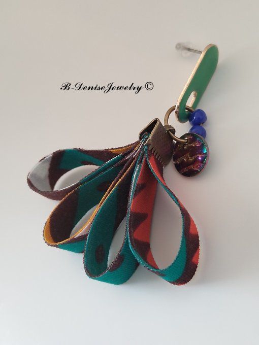 Original boucles Puce en resine !!DIAMOND FLOWER DROP !! En Acier Resine tissu wax T:3.5cm x 6.5cm  