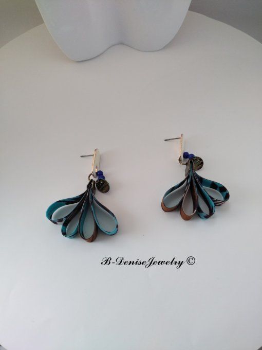 Original boucles Puce en resine !!DIAMOND FLOWER DROP !! En Acier Resine tissu wax T:3.5cm x 6.5cm  