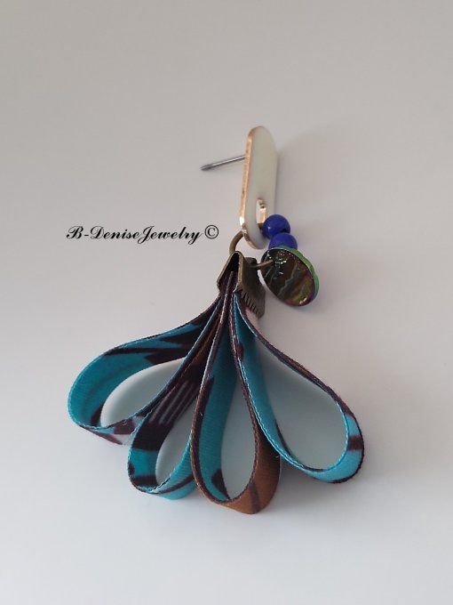 Original boucles Puce en resine !!DIAMOND FLOWER DROP !! En Acier Resine tissu wax T:3.5cm x 6.5cm  