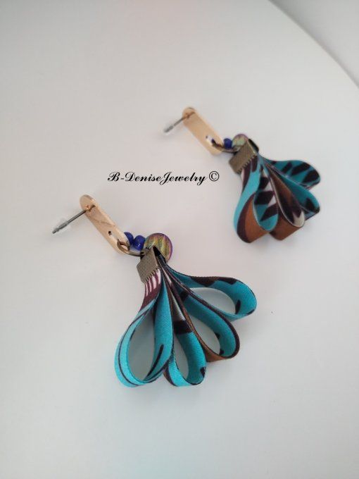 Original boucles Puce en resine !!DIAMOND FLOWER DROP !! En Acier Resine tissu wax T:3.5cm x 6.5cm  