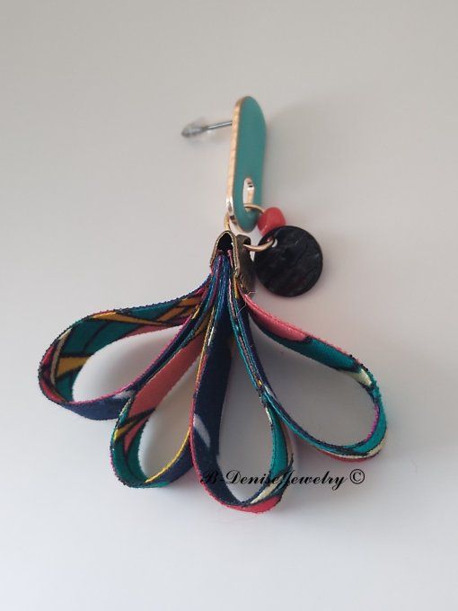 Originales Boucles d'orielles Puce ethnic !! TULIPS !! en tissu wax bois et acier T: 5.5cm x 4.5cm 