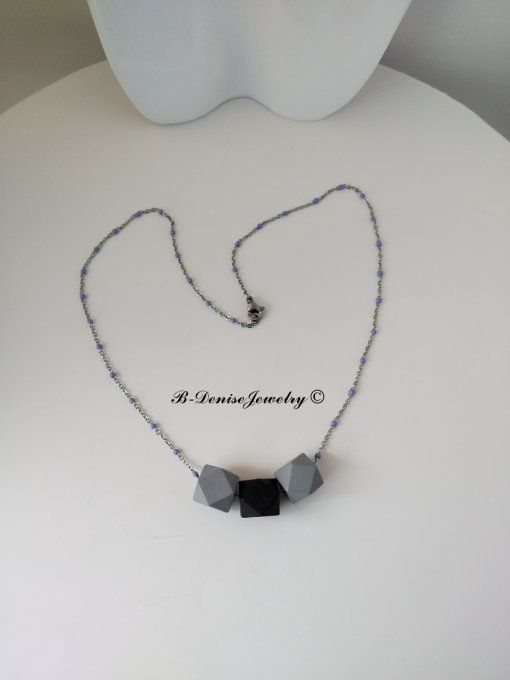Collier en Acier Inoxydable avec Perle Hexagonale en Bois Longueur 45 cm Collection B-Denise Jewelry