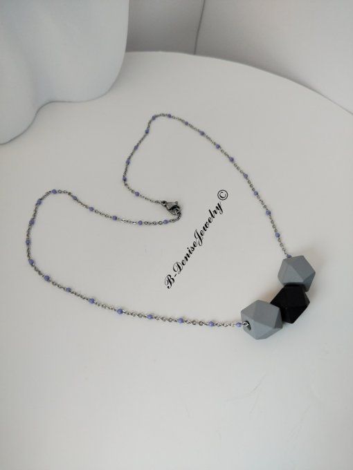 Collier en Acier Inoxydable avec Perle Hexagonale en Bois Longueur 45 cm Collection B-Denise Jewelry