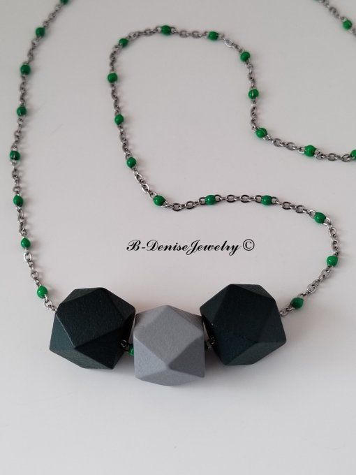 Collier en Acier Inoxydable avec Perle Hexagonale en Bois Longueur 45 cm Collection B-Denise Jewelry