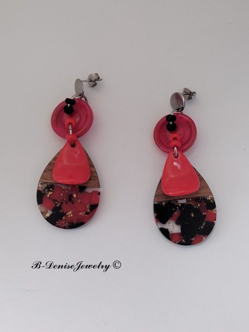Boucles D'oreilles en Resin et bois !! TEARDROP ! T:6cm x 2.5cm Création artisanale b-denise-jewelry