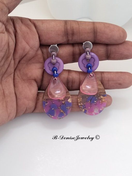 Boucles D'oreilles en Resin et bois !! TEARDROP ! T:6cm x 2.5cm Création artisanale b-denise-jewelry