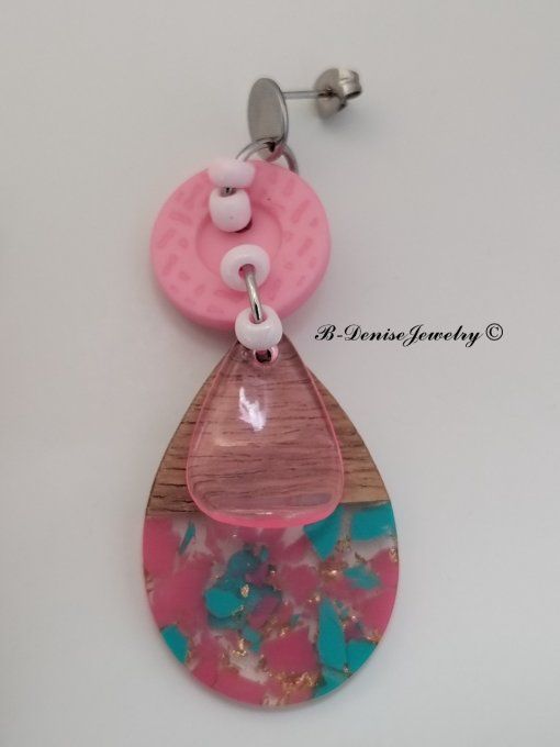 Boucles D'oreilles en Resin et bois !! TEARDROP ! T:6cm x 2.5cm Création artisanale b-denise-jewelry