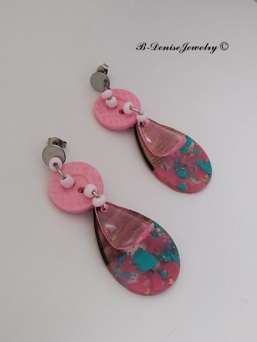Boucles D'oreilles en Resin et bois !! TEARDROP ! T:6cm x 2.5cm Création artisanale b-denise-jewelry