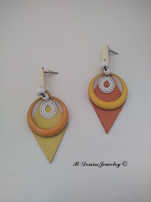 Original boucles d'oreilles Puce !!DIAMOND TEARDROP!! En Cuir Resine Emaille Orange Jaune T:6cm x 3