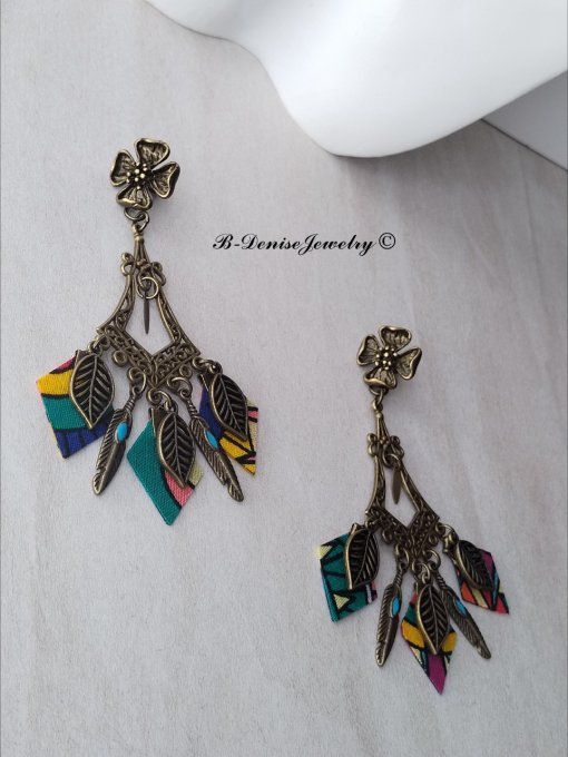 Originales boucles d’oreilles puce ethnic femme !!FLOWER CHANDELIER !! En Acier inoxydable Resine 