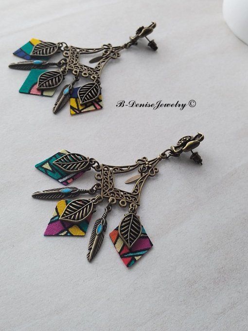 Originales boucles d’oreilles puce ethnic femme !!FLOWER CHANDELIER !! En Acier inoxydable Resine 
